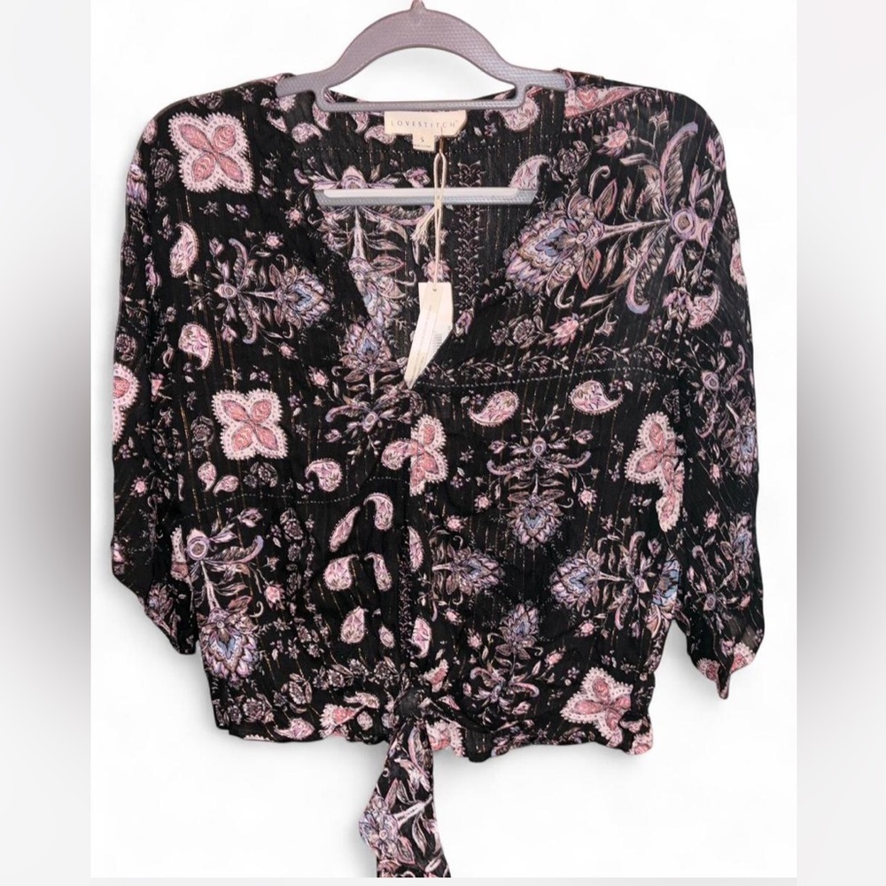 Nwt Lovestitch Black and Pink Floral Blouse
